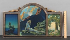 3 Antique MAXFIELD PARRIS Stars Hilltop Wild Geese Lithographs, Triptych Frame
