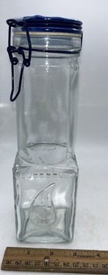 Storage Jars Containers Glass & Ceramic Blue Hinged Lid 9.25'' T/16 oz Spices