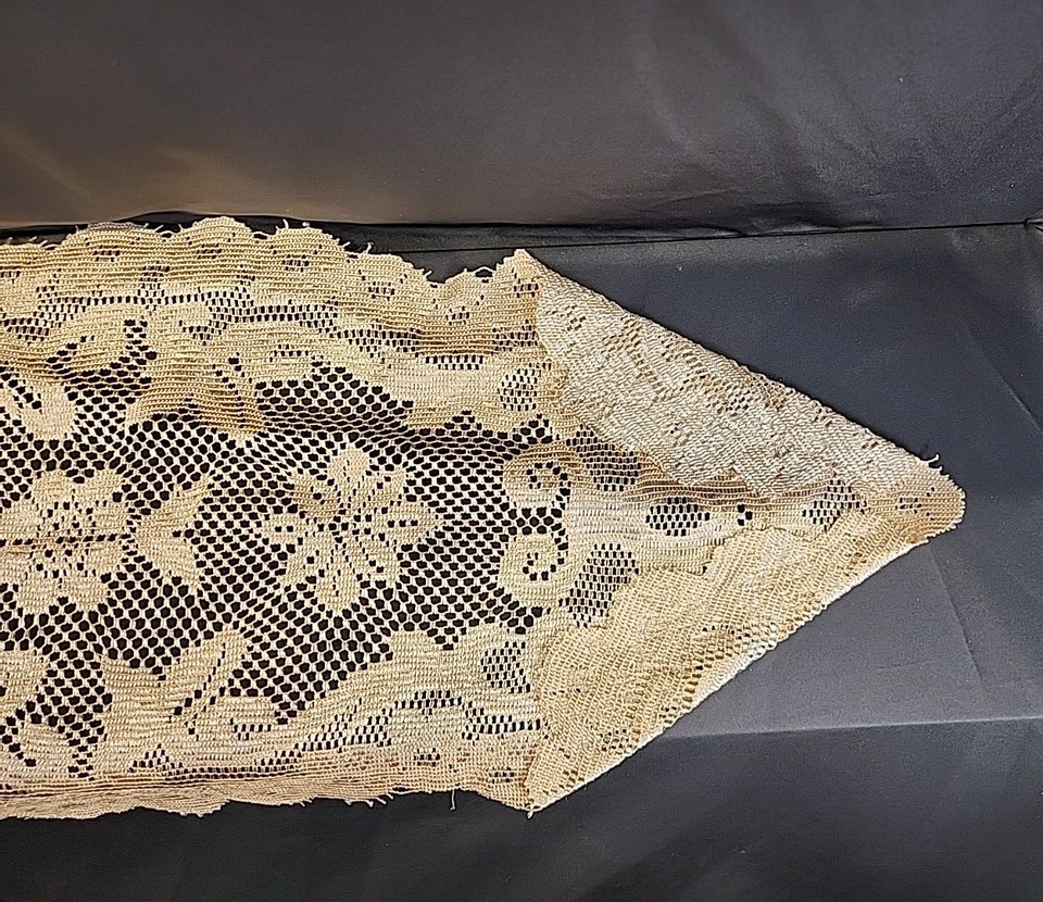 Table Runner Dresser Scarf Tan Oval Floral Lace 44" Long x 13.5" Wide