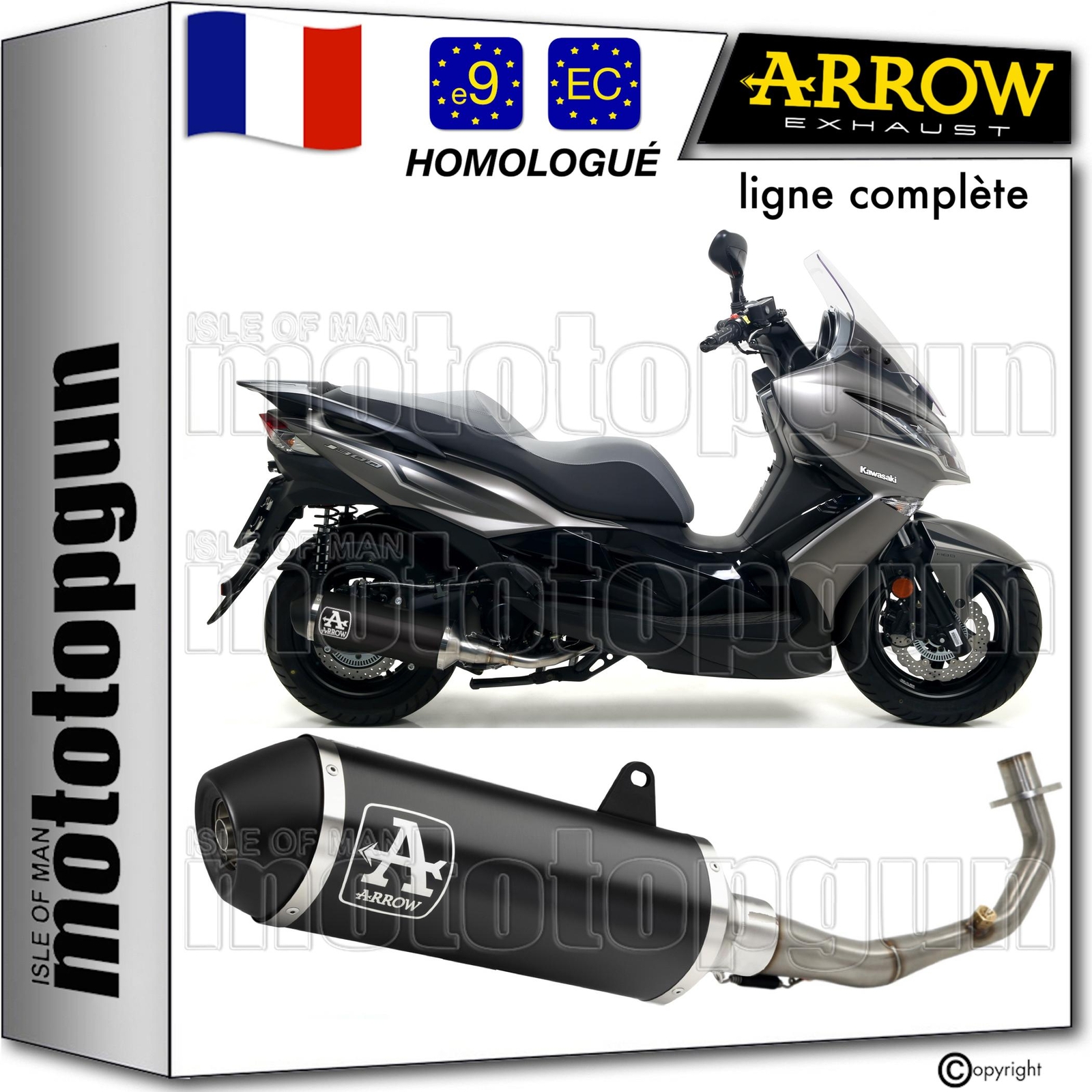 Pot Arrow Urban noir Kawasaki J300 2017 avec ligne complete homologuee performance