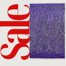 Damask Design Sequins Embroider 4 Way Stretch Mesh Fabric By Yard