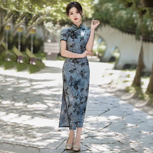Chinesisches nationales Qipao-Kleid Damen Samt Befriedigung Cheongsam Dame Festivalkleid - Bild 9 von 10