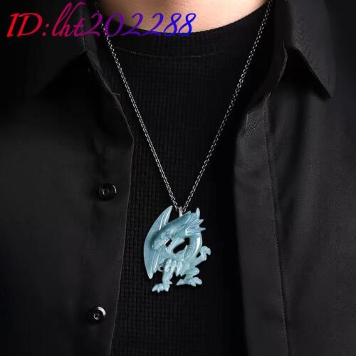 Collar Colgante Dragón Jadeíta Azul Myanmar Jade Birmano Vintage Plata 925 - Imagen 3 de 6