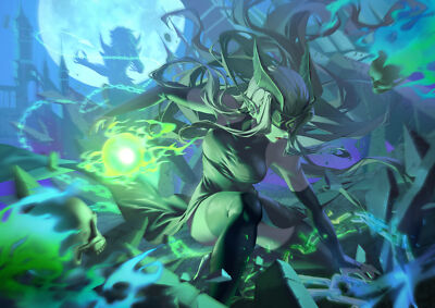 Anime girls afk arena pointy ears horns dress long Playmat Game Mat Desk
