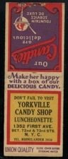 UNION QUALITY / Yorkville Candy Shop, New York matchbook BOBTAIL