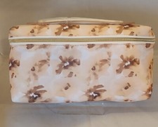 Estee Lauder cosmetic/makeup polyester travel bag peach/brown floral 10"W x 5"T