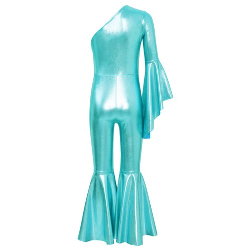 Kids Girls Dance Jumpsuit One Piece Bodysuit Shiny Romper Metallic Playsuit - Picture 57 of 95
