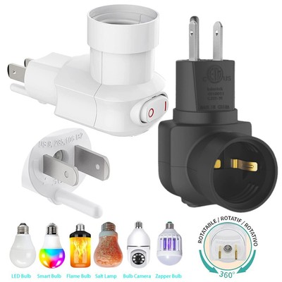 Outlet to Socket Adapter, E26/E27 Plug-in Light Socket 3-Prong Outlet Socket 360