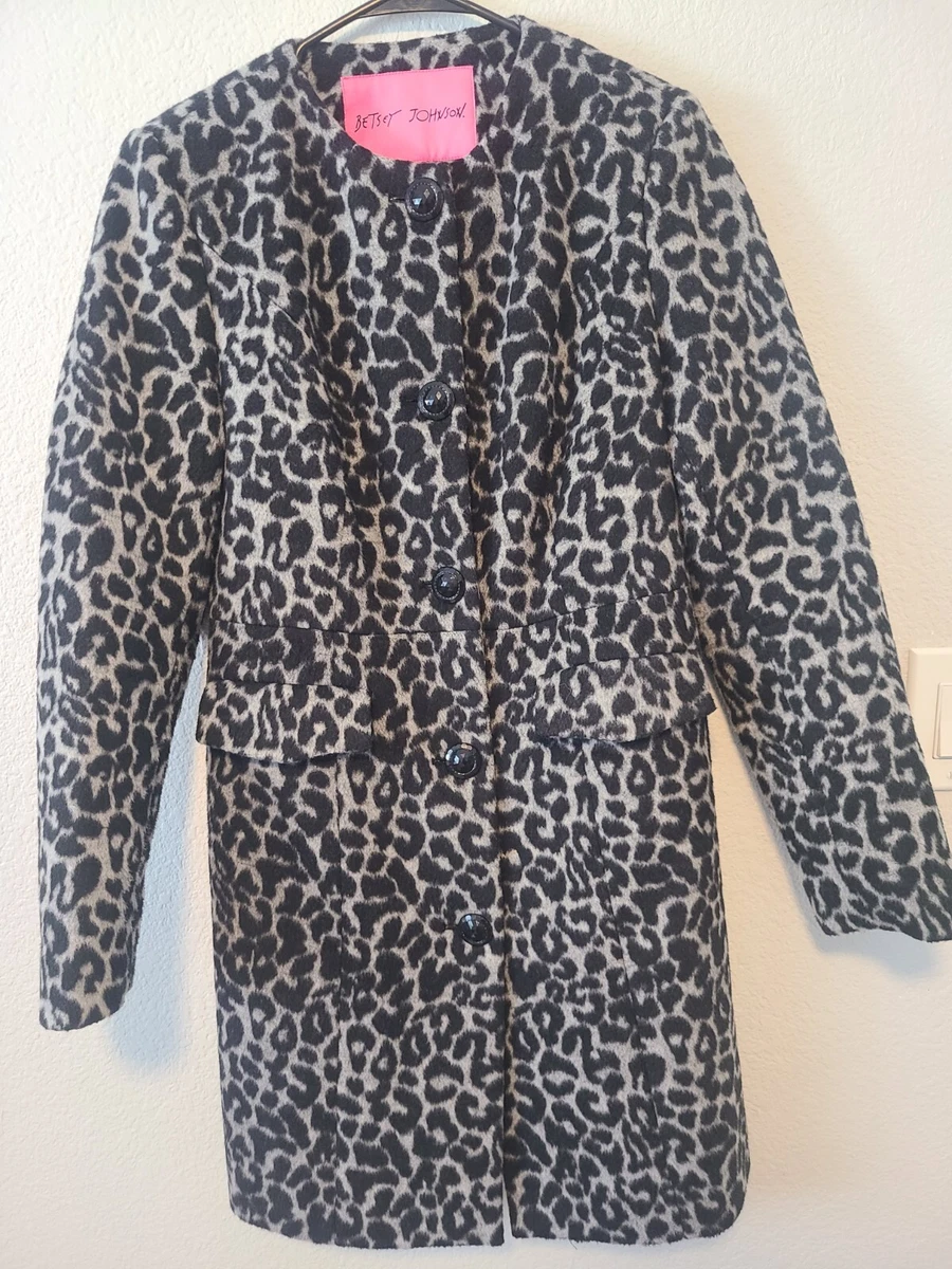 Betsy Johnson Animal Cheetah Print Peacoat. Gray Black Medium eBay