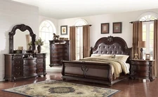 Classic Vintage Style Luxury 4pc Bedroom Set Furniture Brown Finish King Size  