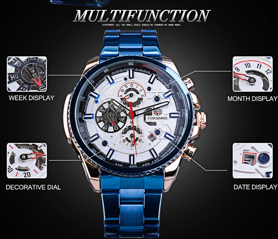 Reloj Pulsera Mecánico FORSINING Lujo Hombre Acero Impermeable Automático Cuerda Automática Foto 2 de 4