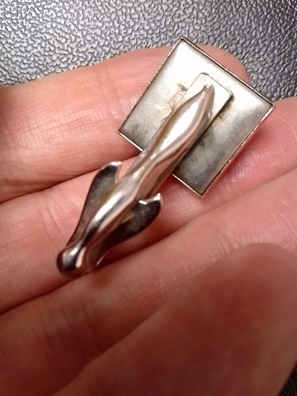 Vintage Tie Bar Clip Some Wear Scratching Silver Tone Turquoise Color