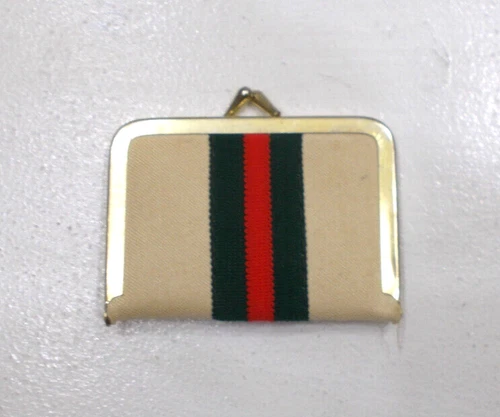 Vintage GUCCI Stripe Wallet Leather Coin Money Holder Sewing Kit