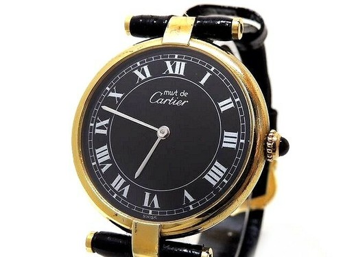 Cartier Watch Mast Vermeil ARGENT Black 