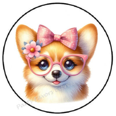 ADORABLE CORGI WITH GLASSES DOG ENVELOPE SEALS LABELS STICKERS PARTY FAVORS