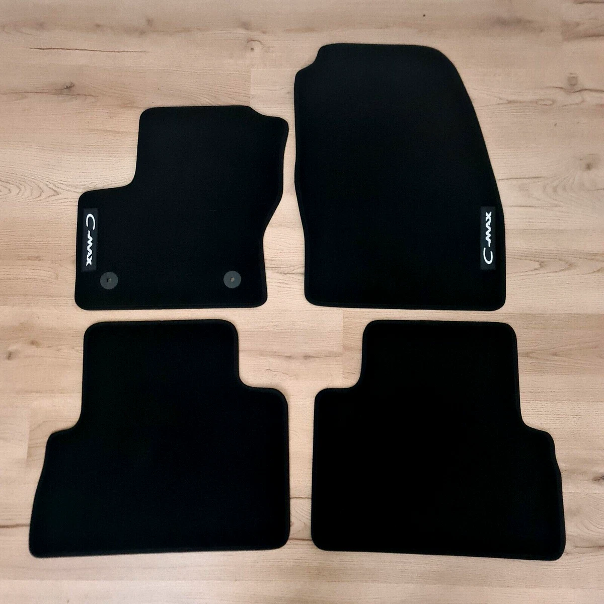 Alfombrillas De Terciopelo Para Ford C-Max - Juego De 4 Piezas, Impermeables, Antideslizantes, Negras, Con Clips