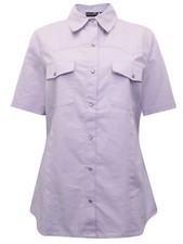 Ladies Lilac Pure Cotton Utility Short Sleeve Shirt - Plus Size 14 to 28