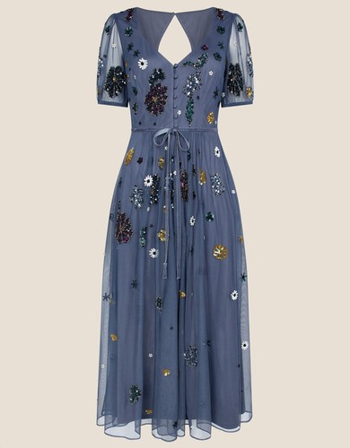 Monsoon Georgia Embellished Midi Dress in Recycled Polyester Grey UK 22 BNWT New - Picture 12 of 24