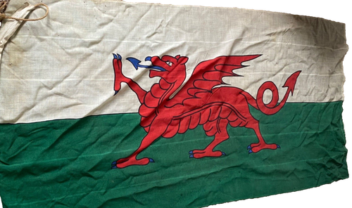 LARGE RARE ANTIQUE EARLY WELSH DRAGON WALES CYMRU MILITARY FLAG - Picture 5 of 10
