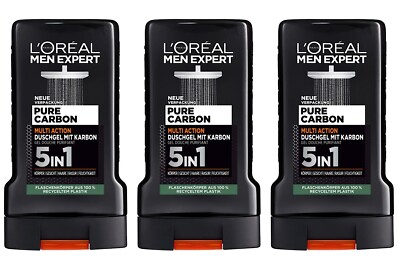   Loreal Men Expert Duschgel Carbon Clean Karbon 5in1 Herren Showergel 3x 250ml 