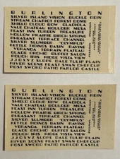 UNBRANDED (CHAMP) HO DECAL-BURLINGTON STRL PASS CAR-SOLD AS SHOWN (NO ORIG PKG)