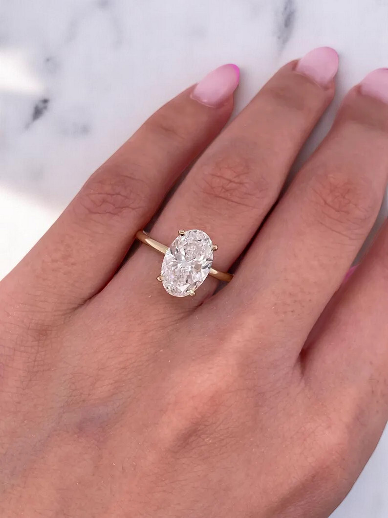 3.0CTW IGI Certified Oval Cut Lab Diamond Prong Set 14k Gold Hidden Halo Ring