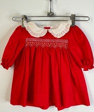 VTG POLLY FLINDERS CUTE  RED FLORAL SMOCKED EMBROIDERED RUFFLE COLLAR 6-12 MO