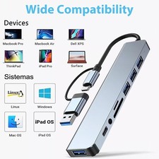 7/8 Port USB-C Hub Adapter - 5G Speed Multi Expander for Laptop, PC MacBook