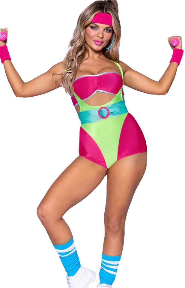 ¡Disfraz de entrenamiento retro años 80! Sexy! Disfraz de baile mediano Foto 2 de 4