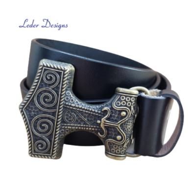 Ledergürtel + Gürtelschnalle Buckle Thorshammer Mjölnir Thors Hammer Mjöllnir --
