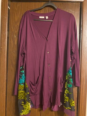New Lori Goldstein LOGO 2x  Plum Velour Sides Cardigan Bust 26 L 32