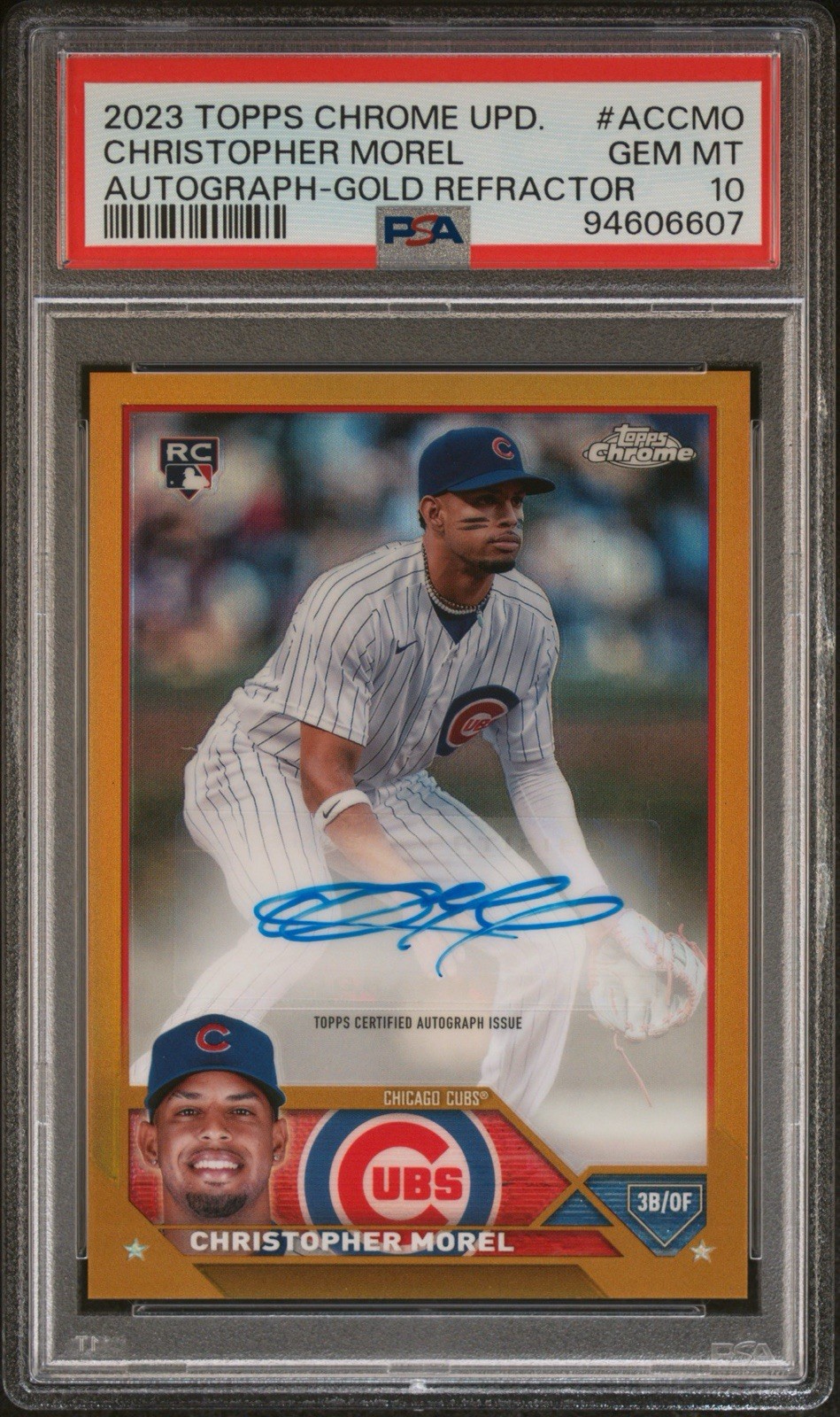 2023 Christopher Morel /50 PSA 10 Topps Chrome Update Autograph Gold