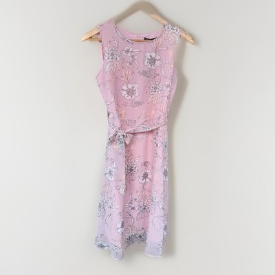 AM-STAR Pink Floral Chiffon Sleeveless Fit & Flare Dress NWT Size 8 AU / 4 US