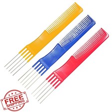 Beautifultracy 3pc Teasing Comb Metal Pick Hair Styling Blue Red Yellow