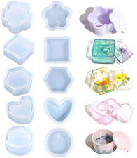 Box Resin Mold with Lid, 5 Shape Storage Container Silicone Casting Molds Jewelr