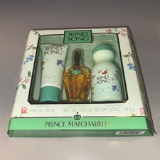 Wind Song Prince Matchabelli Gift Set- Spray Cologne, Body Lotion, Powder NEW