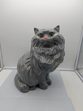 Estatua de gato persa gris cerámica tamaño real vintage de mediados de siglo decoración gris 15"