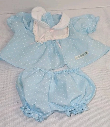 Cute Vintage Cabbage Patch Kids Blue Polka Dot Dress Bloomers Square Yoke Tux