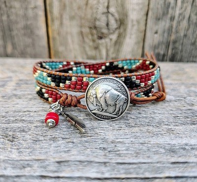Men s Rugged Leather Wrap Bracelet Turquoise Native Style Boho Southwestern Jewe