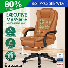 ELFORDSON Office Chair 8 Massage Point Heated Executive Recliner Footrest Gaming