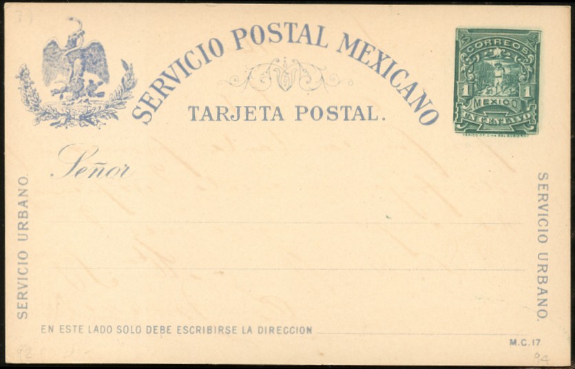 MEXICO 1899 1¢ MULITA PSC UNUSED PC91