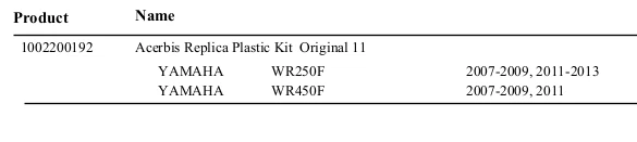 Acerbis Replica Plastic Kit OEM (2106880215) Fits Yamaha WR250/450 2007-2013 - Image 2 of 2