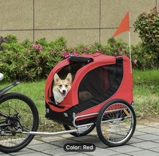PawHut Dog Bike Trailer Pet Cart Bike Carrier Travel with Hitch Coupler Red