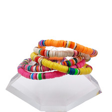 Stackable Rainbow Stretch Bracelet Set Of 5 Boho Summer Beach Polymer Heishi