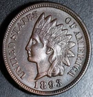 1893 INDIAN HEAD CENT -With LIBERTY & 4 DIAMONDS - AU UNC