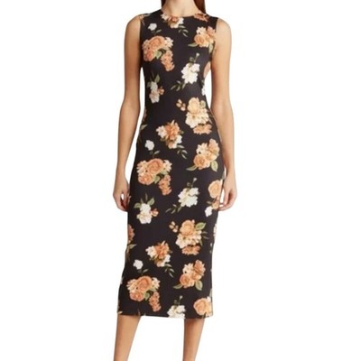 We Wore What Floral Muscle Tank Midi Dress NWT XS Black Bodycon Snatched Fit