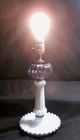 VINTAGE MILK GLASS & AMETHYST  BOUDOIR VANITY TABLE LAMP