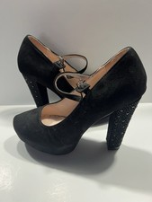 Bella Luna Black Mary Jane Heels Studded Chunky Heel Platform Pumps Women 8.5
