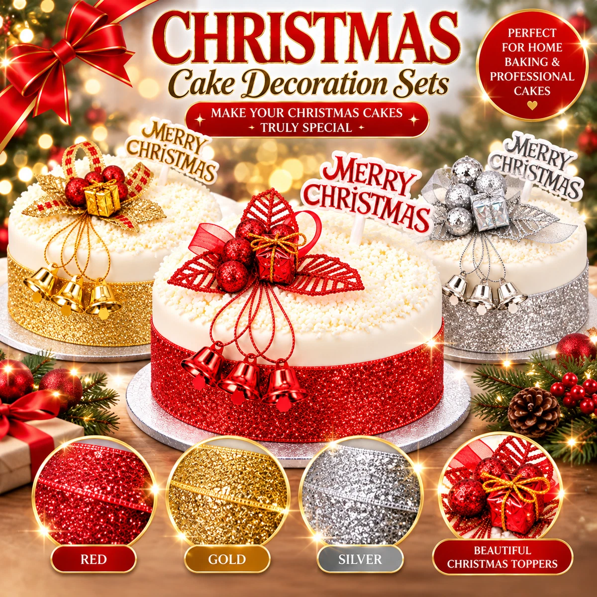 Weihnachten Tortendeko Glocke Set Yule Log Cupcake Topper Tortenband