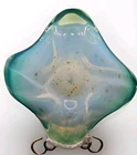 VINTAGE FRATELLI TOSO MURANO GLASS SCULPTURE BOWL OPALINE GREEN SPACE AGE MCM